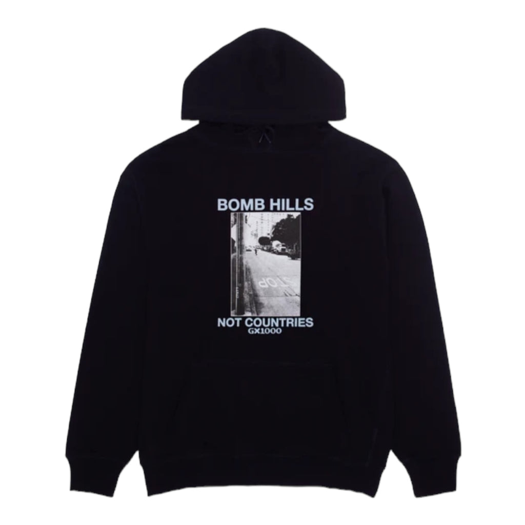 GX1000 - Bomb Hills Not Countries Hoodie - Black / Light Blue