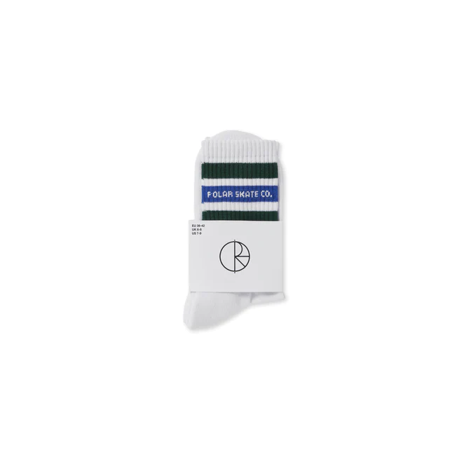 Polar Skate Co - Fat Stripe Socks(White / Green / Blue) - (US 7-9)